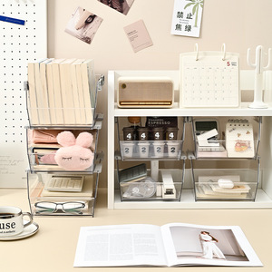 Transparent Desktop Storage <b>Box</b> Stackable Organizer For Office Desk Stationery Cosmetic <b>Makeup</b> Holder Large Size 2L Capacity - Product Image 2