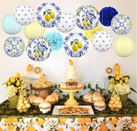 Lanternes en papier citron : Décorations de fête jaunes et bleues, style méditerranéen, à suspendre pour enterrement de vie de jeune fille, anniversaire, mariage