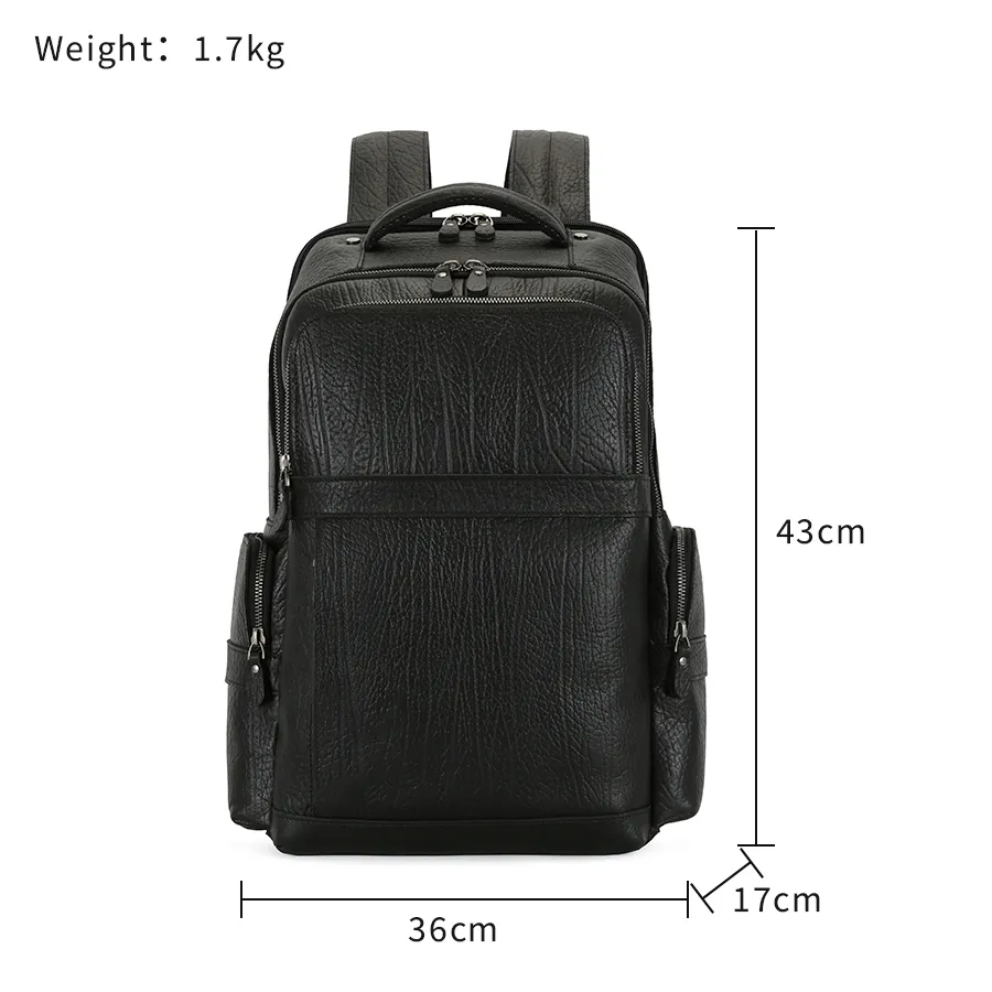 Embossed Real Leather Outdoor Waterproof Travel Cowhide Business Laptop Genuine Leather Bag Backpack For Men