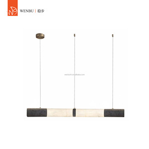 Lámpara colgante lineal de travertino y alabastro español para comedor, luz para villa - Product Image 1