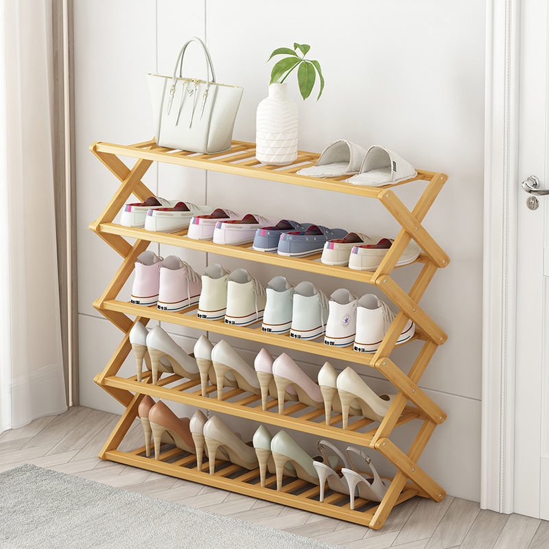 Installation Free Foldable Shelf Multi Tier Shelve Stackable Layer Stand Modern Design Bamboo Shoe Rack Storage Organizer