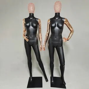 Gold chrome woman display doll plastic female mannequin with wire head