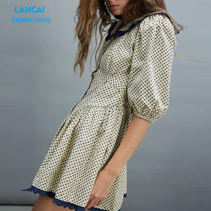 Vestido personalizado para mujer, ropa de diseñador, elegante, holgado, manga corta, cuello de encaje, vestidos informales con volantes - Product Image 2