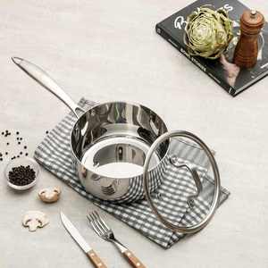 Wok en acier au carbone avec manche en bois, casserole antiadhésive avec couvercle en verre trempé, batterie de cuisine revêtue de marbre, nouvel arrivage - Product Image 3