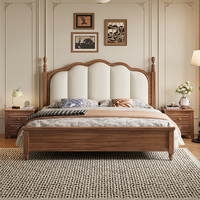 Nouveau lit queen vintage chinois en bois massif avec vérin à gaz et rangement, lit plateforme rembourré à tenons et mortaises pour chambre principale