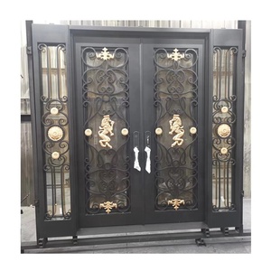 Entrée de villa de style anglais, porte d'entrée de luxe en fer forgé avec plinthe et fenêtre décorative - Product Image 2