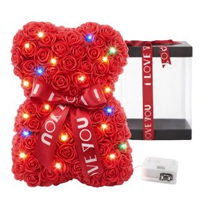 Artificial Red <b>Rose</b> Teddy Bear 16x17x20 Cm With Led <b>Lights</b> Romantic Gift For Valentine's Day - Product Image 1