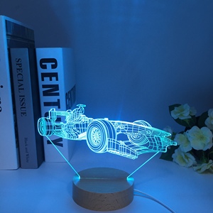 Sportwagen F1 <span class=keywords><strong>3d</strong></span> Illusie <span class=keywords><strong>Lamp</strong></span> Voor Kind Slaapkamer Nachtlampjes Veranderende Sfeer Houten Led Nachtlampje Supercar Dropship - Product Image 2