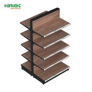 Heavy Duty <b>Metal</b> Gondola Shelf 5 Tier Retail Display Rack Wood Grain Supermarket Grocery Store Shelving - Product Image 5