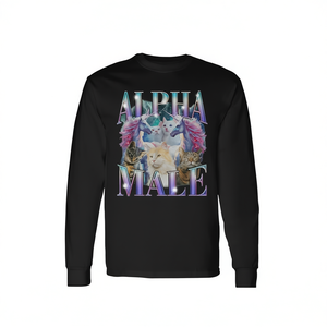 Camiseta de manga larga vintage irónica con diseño de gato unicornio Alpha Male - Product Image 2