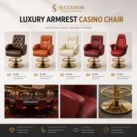 Tabouret de casino SUCCESSOR en acier inoxydable, base robuste, chaise de club, de bar, de casino, de baccarat, pour chaises de poker avec accoudoirs et roulettes