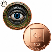 Pièce de monnaie en cuivre pur 999 de 1 oz, imprimée en couleur 2D, motif œil fantastique, cadre en pierre ancienne