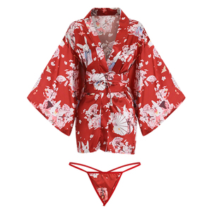 Ropa de dormir para mujer al por mayor, kimono con estampado de flor de cerezo japonés, cinturón de satén, albornoz, ropa de casa, ropa de salón GR1597 - Product Image 6