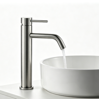 Robinet de lavabo haut moderne en acier inoxydable 304 finition chromée, monocommande eau chaude et froide, pour salle de bain et salon, céramique