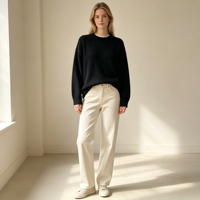 Pull en maille fine noir surdimensionné décontracté à manches longues, qualité supérieure, personnalisable, OEM & ODM, collection automne