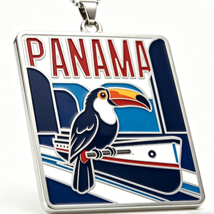 Collier pendentif émaillé Panama Toucan Canal du Panama - Plaqué argent, souvenir de voyage d'Amérique centrale, Fête des Pères, Remise de diplôme - Product Image 4