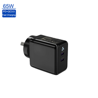 Cargador Personalizado de 65W GaN, Adaptador de Pared Estándar AU, Doble USB-C PD, Aprobado por SAA, Cargador de Viaje para Macbook, iPhone, Samsung, Tablet