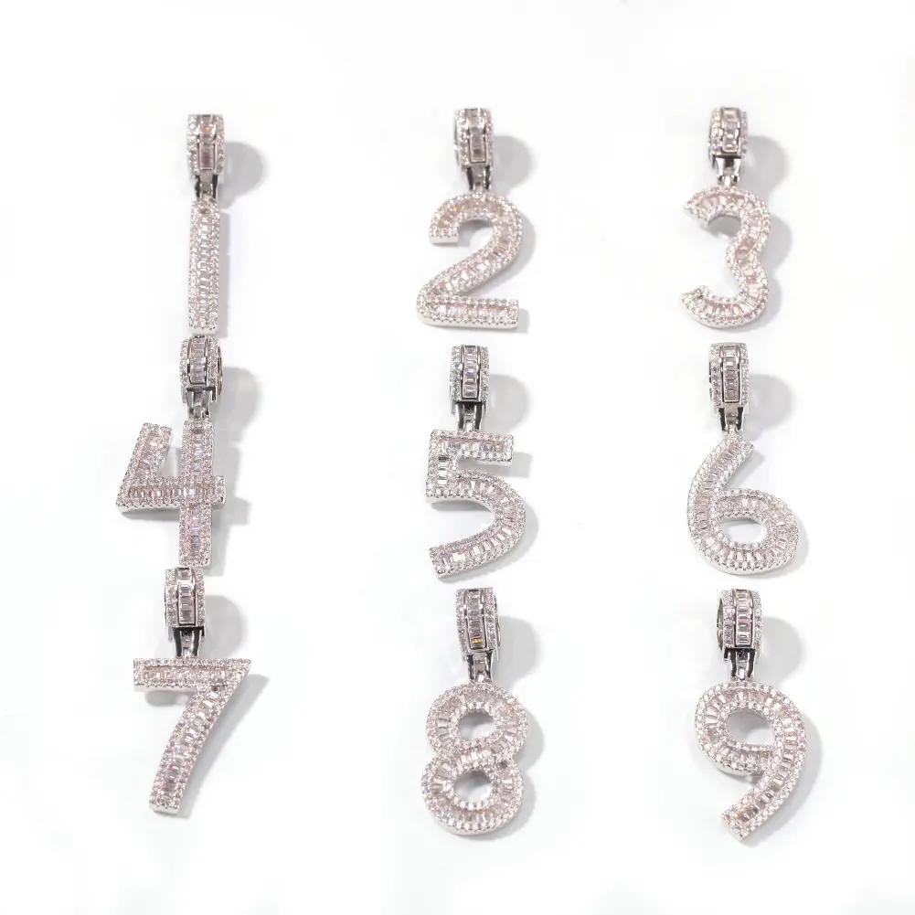 Ожерелье с подвеской в стиле хип-хоп для мужчин и женщин, сверкающее позолоченное украшение с фианитами, выложенное алмазами, номер 0, 1, 2, 3, 4, 5, 6, 7, 8, 9