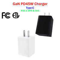 Chargeur rapide GaN 45W avec port Type-C PD 3.0 pour ordinateur portable et écouteurs, certifié ETL/FCC, design écologique