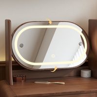 Table de toilette moderne et simple avec rangement et miroir LED rond pour chambre et petit appartement, meuble cosmétique en bois de pin