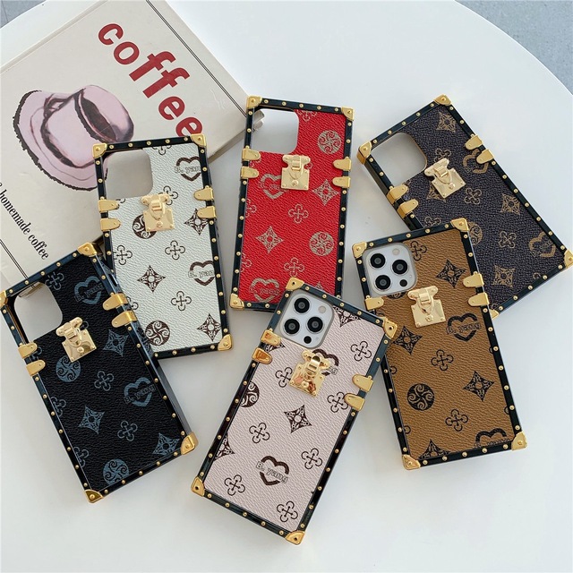 Fashion Design Square Shape Cell Phone Shell Case Leather Full Protective Mobile Phone Case for Iphone Samsung