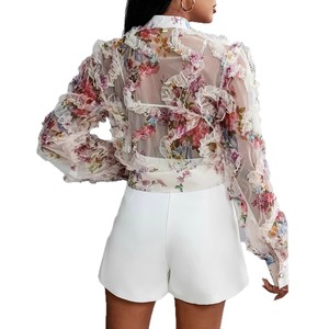 Camicetta <span class=keywords><strong>in</strong></span> Chiffon Floreale con <span class=keywords><strong>Pizzo</strong></span> Stile Francese Vintage Chic di Design, a Maniche Lunghe, per il Mercato Europeo e Americano - Product Image 5