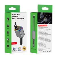 Cargador de Coche de Carga Rápida de 100W de Aleación de Aluminio con Cable Tipo-C Retráctil y Puertos USB, Luz Estrellada para Reloj Inteligente y Teléfono