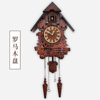 Horloge murale à coucou de style européen en bois massif sculpté à la main, à piles, horloge musicale pour enfants, horloge à pendule créative