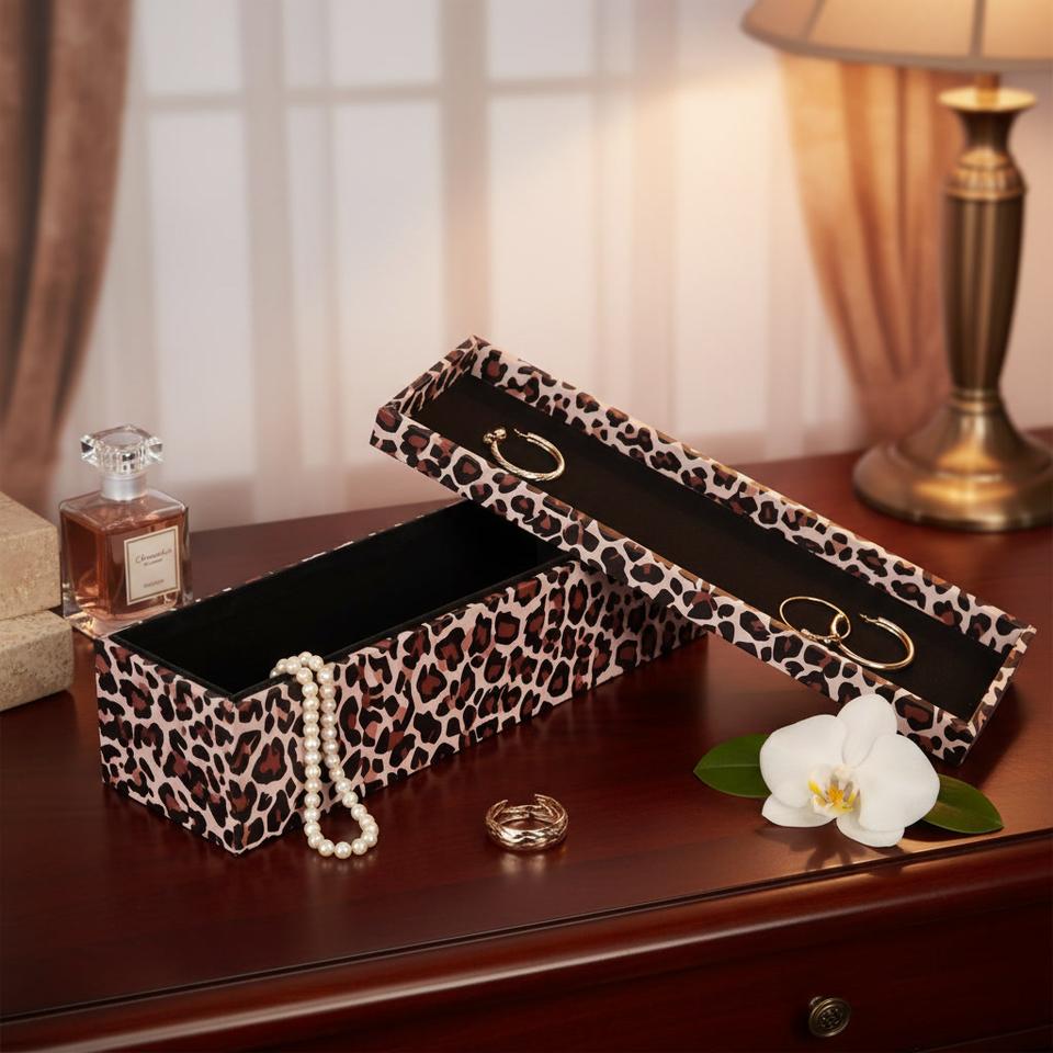 Luxury Painted Leopard Print PU Leather Wrapped Wooden Storage Box ...