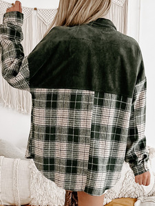 Ropa de <span class=keywords><strong>mujer</strong></span> de comercio exterior europeo y americano <span class=keywords><strong>Amazon</strong></span> New Women's Top de manga larga Plaid Color-blocked Shirt-style Jacket - Product Image 3