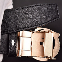 Ceinture en cuir véritable pour homme à motif autruche avec boucle automatique à cliquet en strass et crocodile, ceinture automatique en cuir de vachette ornée de cristaux