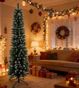 Árbol <span class=keywords><strong>de</strong></span> <span class=keywords><strong>Navidad</strong></span> Artificial <span class=keywords><strong>de</strong></span> 7 pies, Delgado, con <span class=keywords><strong>Nieve</strong></span> Artificial, Ecológico, Resistente al Fuego, con Piñas, <span class=keywords><strong>para</strong></span> Espacios Pequeños, Venta al Por Mayor, Alta Calidad - Product Image 6