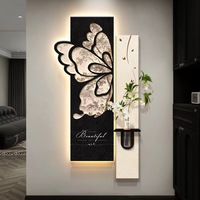 Peinture décorative murale verticale personnalisée en tissu de grès 3D stéréoscopique motif papillon rétro avec lumières LED intégrées pour entrée