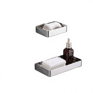 Porte-savon rectangulaire en acier inoxydable avec égouttoir intégré, fixation murale, accessoire de salle de bain minimaliste, finition polie - Product Image 1