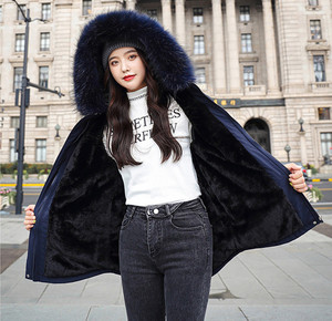 Giacca invernale da donna giacca spessa fodera in lana Parka calde giacche medio-lunghe <span class=keywords><strong>con</strong></span> cappuccio Parka pelliccia all'interno <span class=keywords><strong>cappotto</strong></span> di cotone femminile Plus Size - Product Image 6