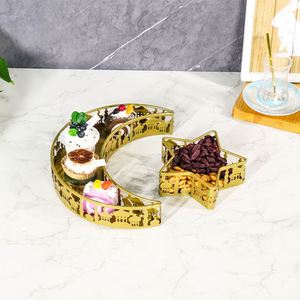 ถาดเสิร์ฟรูปพระจันทร์และดาวโลหะ สำหรับตกแต่งวันอีดมูบารัค ของตกแต่งรอมฎอนคารีม ของตกแต่งโต๊ะงานเลี้ยงมุสลิม - Product Image 1