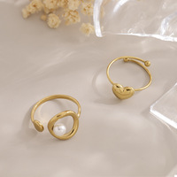 Herz-Perlen-Citrin Stapelring-Set Gold Edelstahl Zierliche Damen Strand Statement Fingerschmuck