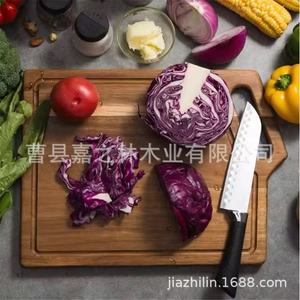 Planche à découper en bois d'acacia rectangulaire avec poignée pour la cuisine, petite, moyenne, grande taille, couleur naturelle D45 - Product Image 1