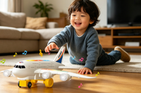 Petit avion jouet A380 clignotant avec lumières colorées et son, en plastique, fonction Bump & Go, cadeaux pour les 2-4 ans, alimenté par piles