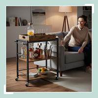 Chariot rectangulaire en fer et bois, populaire en Europe et en Amérique, chariot de cuisine avec roulettes et plusieurs compartiments de rangement