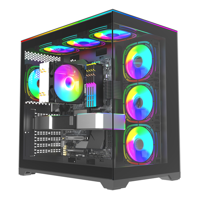 Full Tower Desktop with Lcd Side Glass White Pc Casing Cpu Cabinet Atx Cooling Gaming Sea View Gabinete Computer case