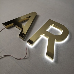 Signes de lettre de canal led en <span class=keywords><strong>plexiglas</strong></span> poli doré lettres publicitaires enseigne led signe - Product Image 1