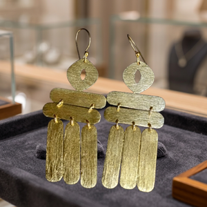 Pendientes de botón geométricos clásicos de moda, de latón, hechos a mano, chapados en oro, unisex - Product Image 4