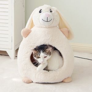 Rabbit Cat <b>House</b> Round Faux Fur Soft Cat <b>Bed</b> For Indoor Cats Winter Warmth Pet <b>Bed</b> - Product Image 3