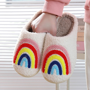 Pantuflas de Invierno para Mujer, Cálidas, de Algodón Blanco con Estampado de Arcoíris, Suela de TPR, para Primavera y Otoño - Product Image 5