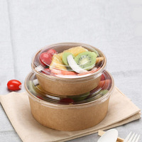 Bol à salade de fruits en papier Kraft avec couvercle, flacons alimentaires jetables imprimés personnalisés à emporter, 500, 750, 1000, 1100, 1300ml, 20oz, 5 pièces