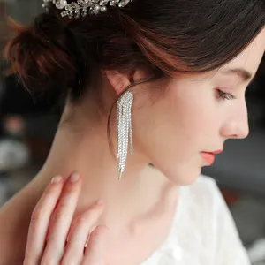Newest Bohemia Silver Color Crystal Alloy Tassel Women Drop Earrings Wedding Bride Bridesmaids Dangle Earrings 1 Pairs Cute 8G