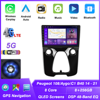 Radio de Coche 2 Din Android con Carplay para Peugeot 108, Toyota Aygo B40 2014-2021, Citroën C1, Unidad Principal con Navegación GPS