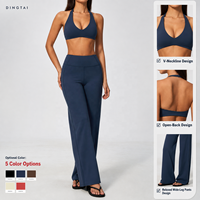 Weites Pilates-Set für Damen: Halter-Crop-Top mit Polsterung und ausgestellte Hose mit hoher Taille, Bauchkontrolle, Po-Lifting, aus gebürstetem, atmungsaktivem Spandex