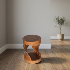 Tabouret Ottoman Moderne en Bois de Suar Certifié FLEGT, Pieds Épais, Couleur Naturelle, pour Bar, Cuisine, Salon, Salle à Manger, Chambre, Assemblage Complet - Product Image 2